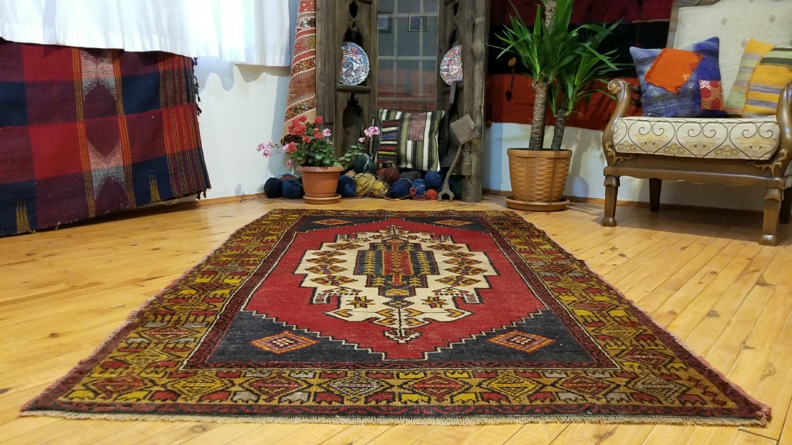 Breathtaking Antique 1900-1939s Tribal Hand-Knotted Wool Pile Area Rug 4’ X6’6” gallery