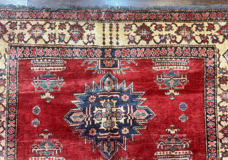 Square Turksih Rug 6x6 Azerbaijani Azeri Armenian Carpet Red Tan Blue Geometric gallery