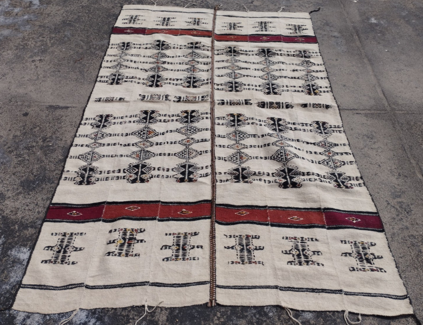 Vintage Traditional Oriental Fulani Multicolor Wool Kilim Rug Carpet 233x141 cm gallery