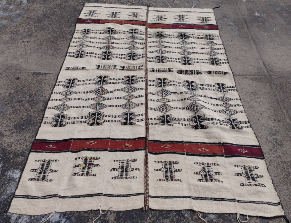Vintage Traditional Oriental Fulani Multicolor Wool Kilim Rug Carpet 233x141 cm