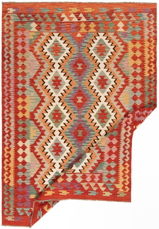 Kelim Afghan 238x167 cm Handwoven Oriental Carpet Rug Wool Red Kilim gallery