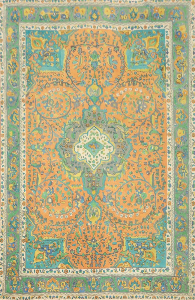 Orange Over-Dyed Vintage Handmade Floral Traditional Room Size Wool Area Rug 6x9