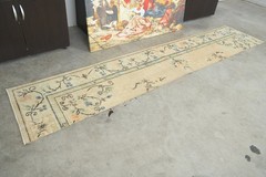 2×9 Turkish Hand-Knotted Vintage Oushak Runner Rug Boho Decor Wool Carpet,1144