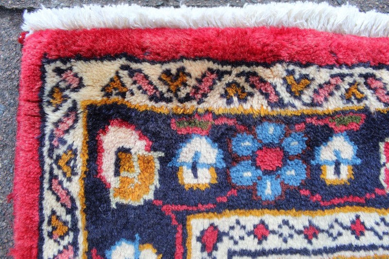 Vintage Hand Made Traditional Oriental Wool Red Blue Small Rug 110x73cm Animal gallery