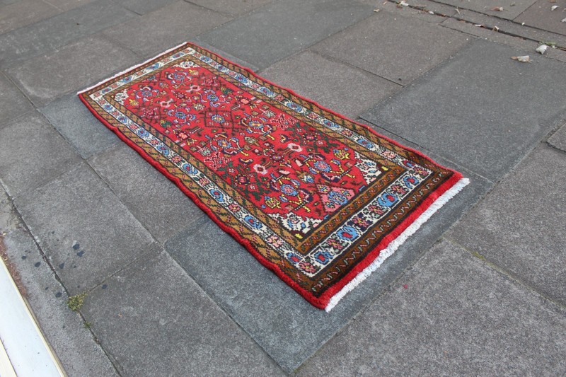 Vintage Hand Made Traditional Oriental Wool Red Short Runner 164x67cm gallery