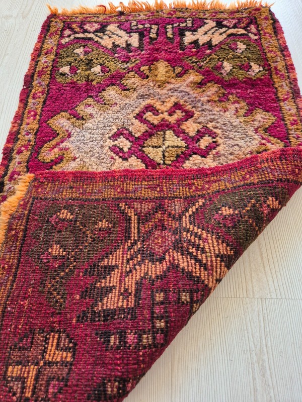 Antique Anatolian Hand-Knotted Wool Small Rug, 17x31 in Turkish Tribal Rug gallery