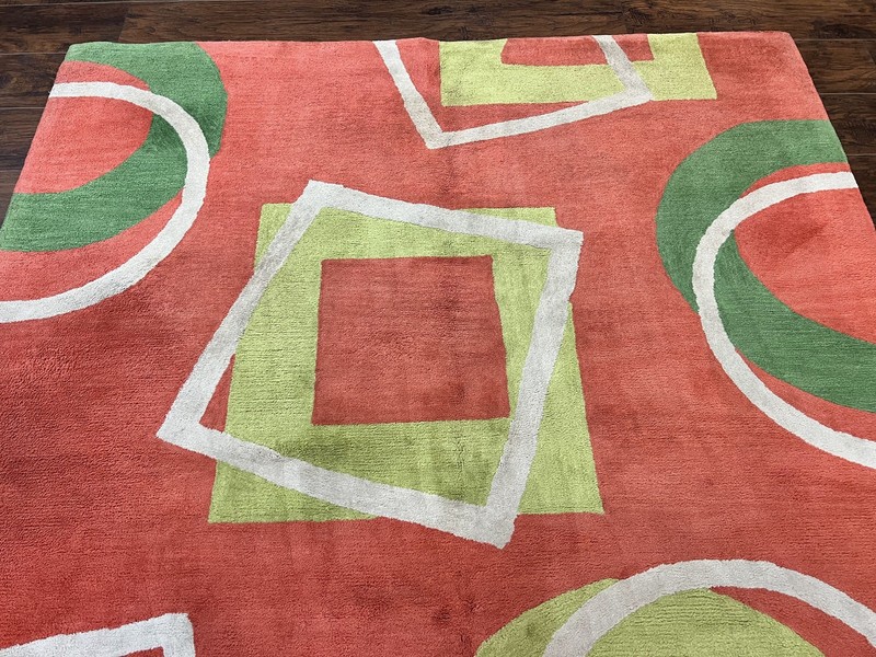 Abstract Rug 6x9, Modern Contemporary Rug, Red-Orange Green gallery