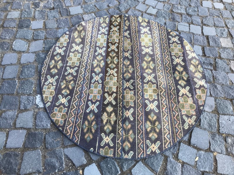 Bohemian Area Rug Handmade Wool Rug Turkish Vintage Traditional Rug 3,8 x 3,8 ft gallery