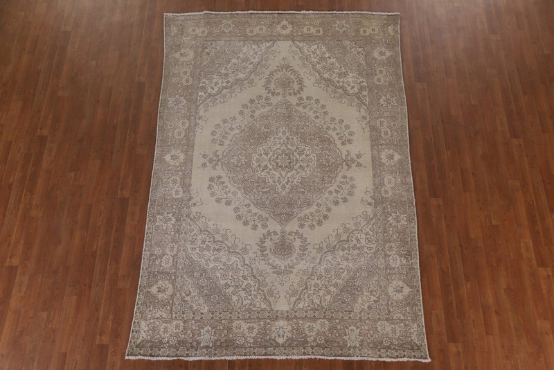 Distressed Wool Area Rug 6x9 Ft Hand-Knotted Beige Carpet Oriental Floral Rug gallery