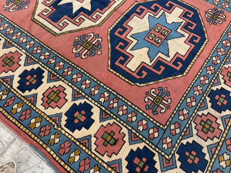 Vintage Oushak Tribal Rug Handmade Kurdish Anatolian Wool Geometric Area Rug 5x8 gallery
