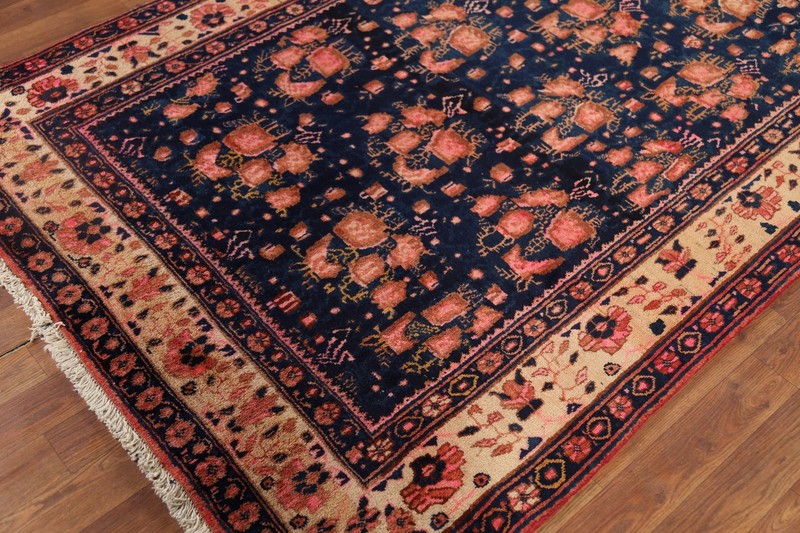 Vintage Navy Blue/ Ivory Traditional Handmade Sirjan Floral Rug Area Carpet 5x6 gallery