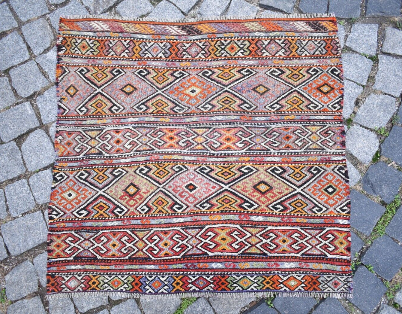 Vintage Turkish Rug 34'' x 32'' Anatolian Rug Fethiye Soumak Rug Wool Area Rug gallery