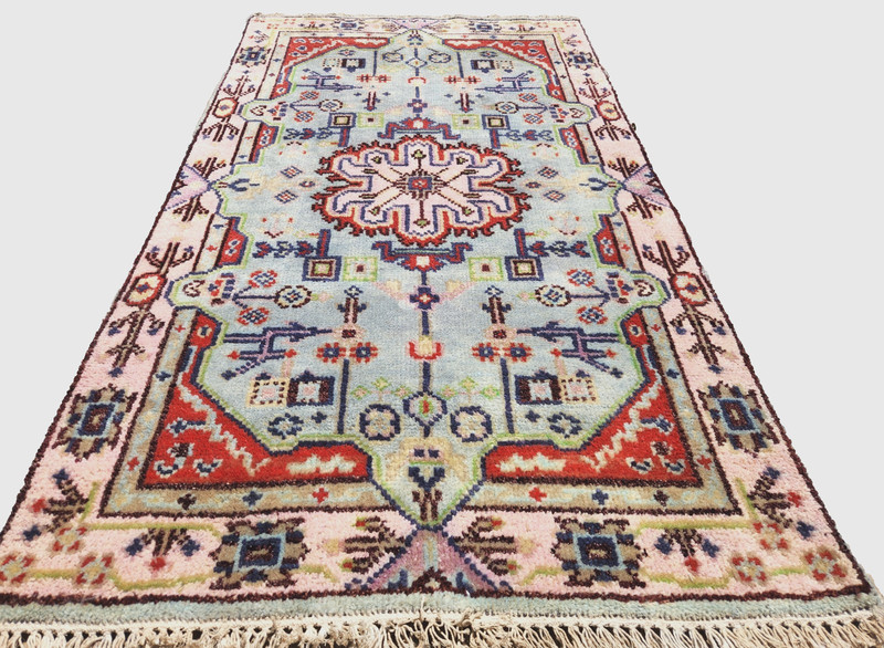 3'X5' ANTIQUITY HAND WOVEN CAUCASIAN -KAZAK TRIBAL MUTED BLUE GREEN WOOL RUG gallery