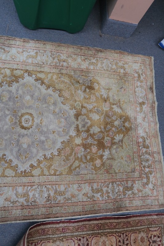Vintage Hand Knotted Silk Kayseri Hereke Gold Medallion Turkish Rug 34" x 51" gallery