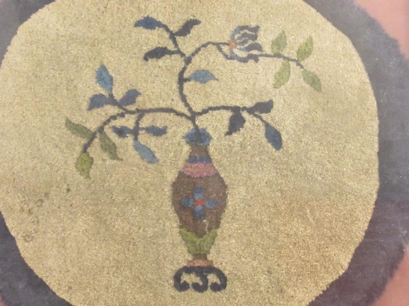 Framed Antique Wool Rug Wall Art Vase with Flowers Beige 27x 27in Decor gallery