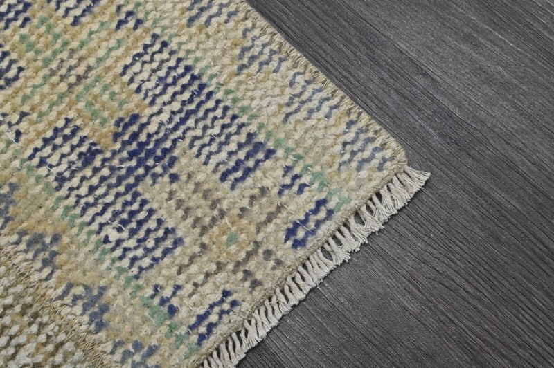 Vintage Turkish Runner Rug 2x7ft BEIGE Handmade Anatolian Oushak Hallway Wool gallery