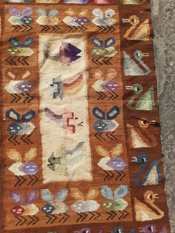 Vintage Handmade Peruvian Tribal Wool Kilim Rug Carpet 86x55 cm gallery