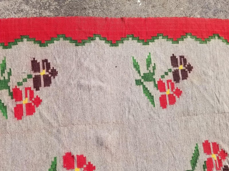 Vintage Traditional Handmade Romanian Floral Wool Kilim Rug 91x77 inches gallery