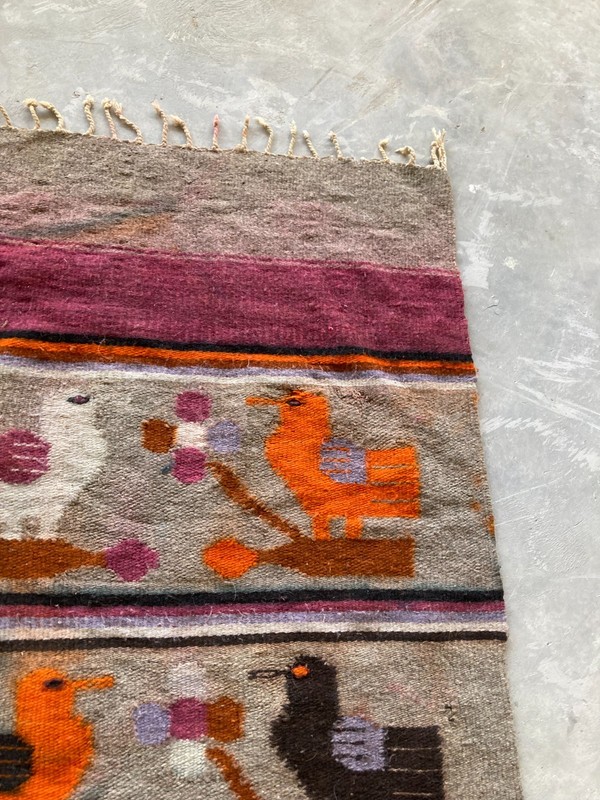 Vintage Handmade Mexican Multicolor Kilim Rug Carpet 149X66 cm gallery