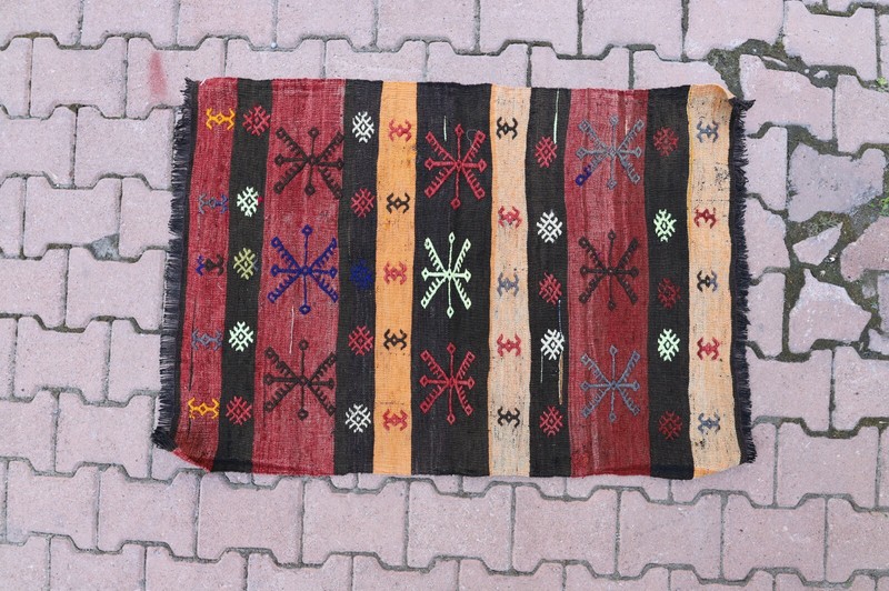 Turkish Handmade Red Kilim Rug Cappadocia Embroidered Tribal Ethnic Carpet 2x4ft gallery