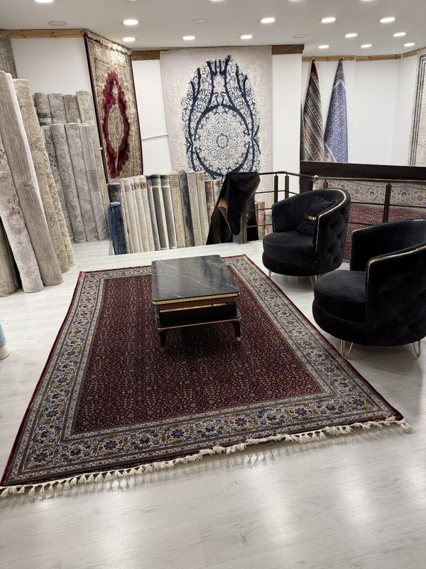 7x10 ft Turkish Pure Silk Rug Machine Made Red Oriental w/ Hand Knotted Fringe gallery