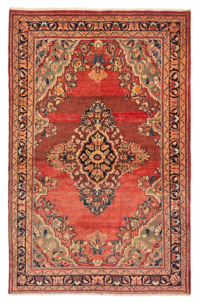 Vintage Hand-Knotted Area Rug 4'3" x 6'9" Traditional Wool Carpet