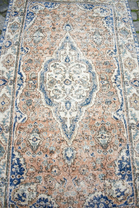 Oushak Rug 3'8 x 6'5 ft Muted Dye Turkish Kilim Vintage Wool Low Pile Oushak Rug gallery