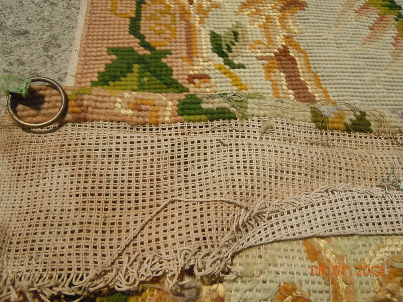 OLD French Floral Garland Bouquets Medallion Tapestry Needlepoint 10 ft Runner gallery