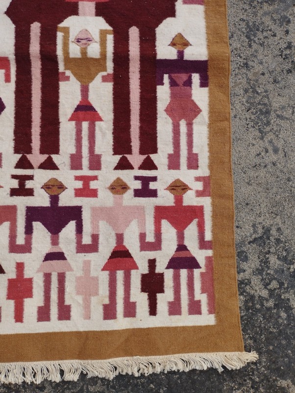 Vintage Handmade Tunisian Gafsa Pictorial Wool Kilim Rug 134x63 cm gallery