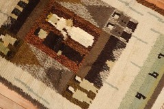 Vintage Pictoral Swedish Rya Pile Dated 1967 Dowry Rug Size 2’6”x4’2”