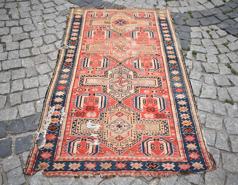 Antique Caucasian Fragment Rug 38'' x 64'' Collector Item Worn Antique Carpet gallery