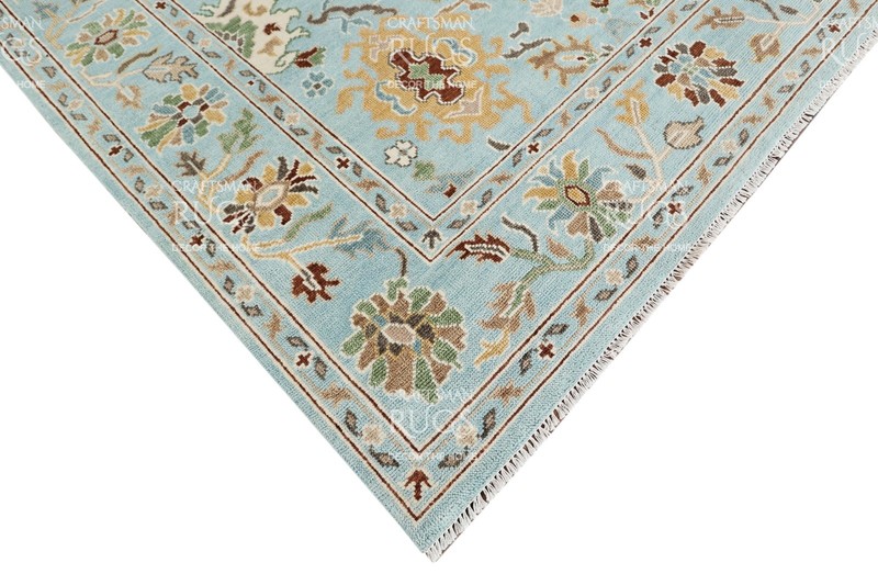 Handknotted Light Blue-Multi Floral Geometric Rug 8x10 ft gallery