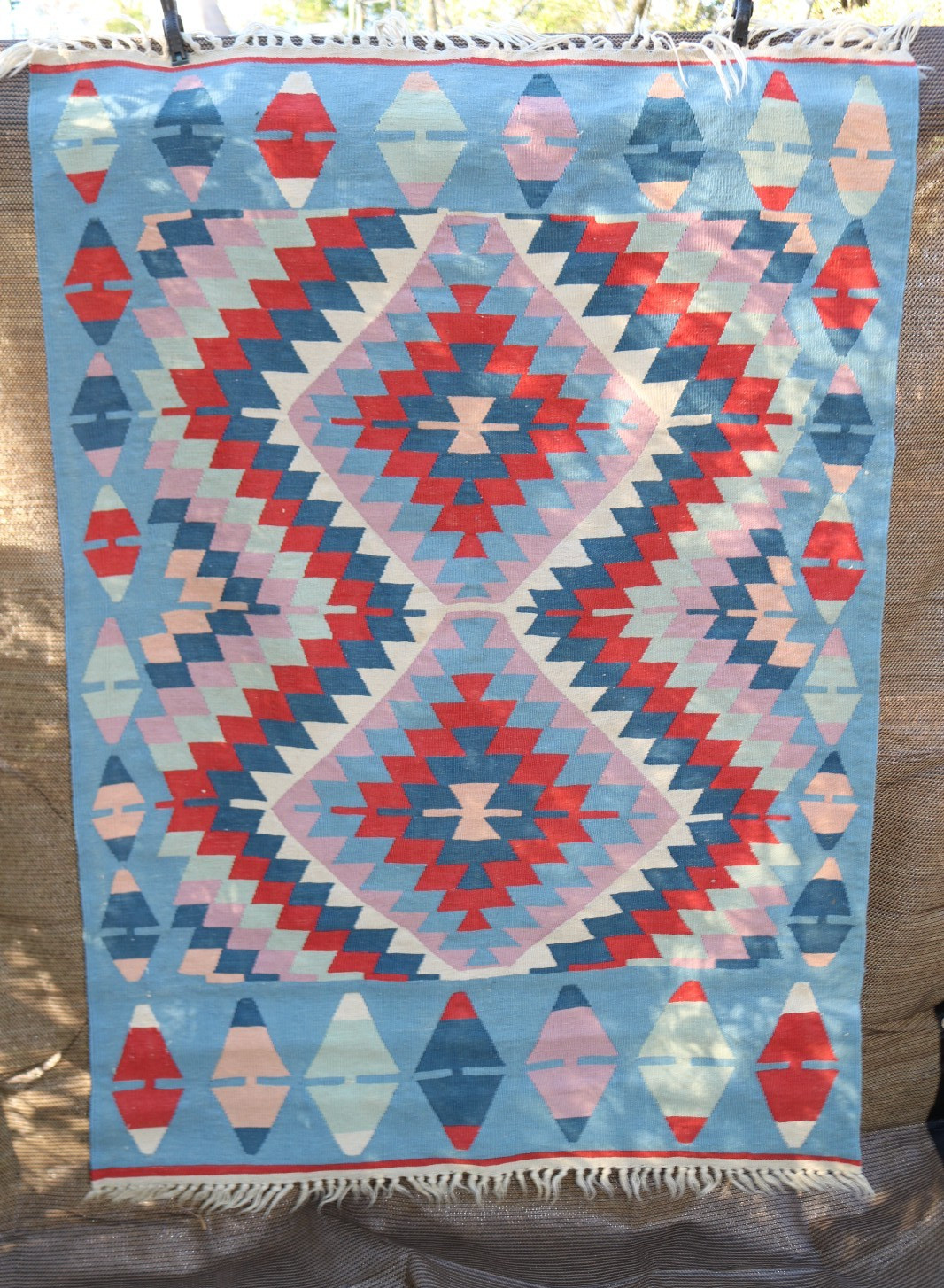 Vintage Believed Turkish Kilim Geometric Wool Rug Carpet Hand Knotted 47"x64" gallery