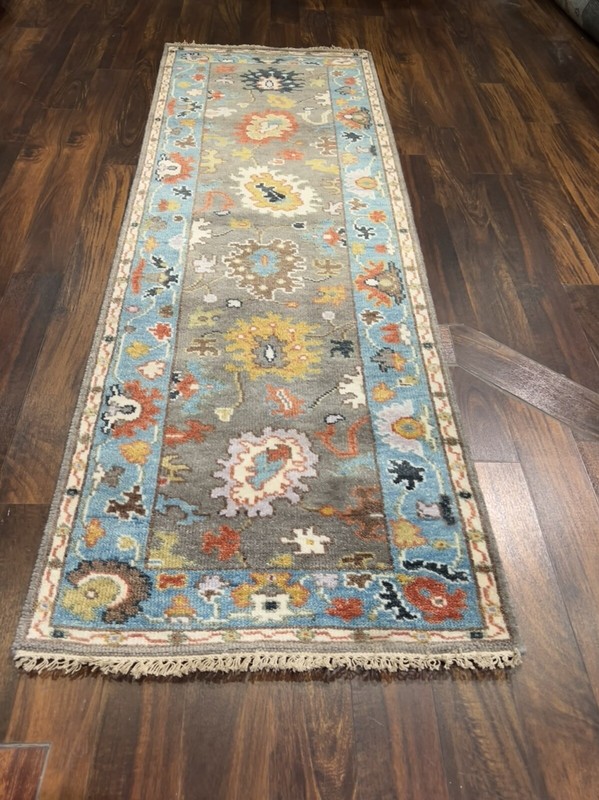 Fun Colors Hand Knotted Oushak Geometric Area Rug Carpet Runner 2’8”x7’11”,#72 gallery