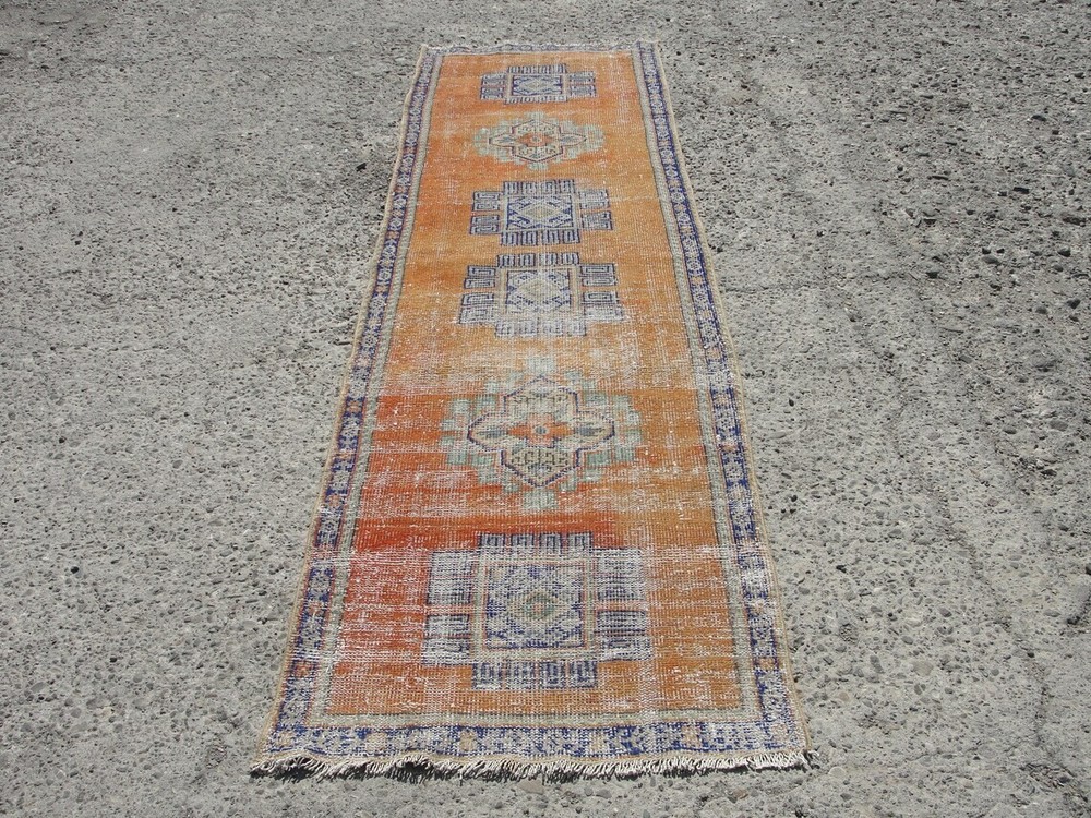 2x10 turkish runner rug, oushak runner rug, 2.9 x 10.5 ft. turkish floor rug,