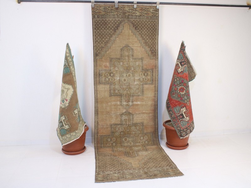 3x9 Beige Brown Runner Rug, Handmade Rug, Vintage Tribal Hallway Rug, 2.8x8.6 ft gallery