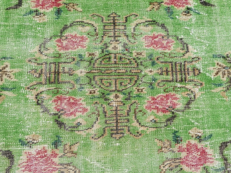 Vintage Turkish Handmade Carpet, Green Distressed Large Floor Boho Rug 75"x111" gallery