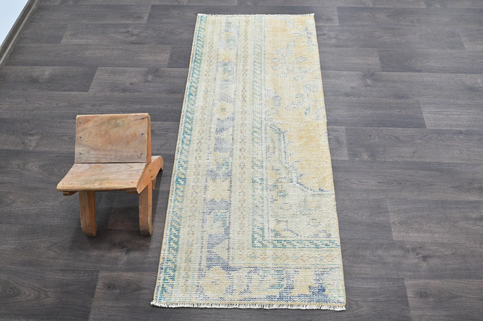 Vintage Turkish Runner Rug 2x5ft Wool Anatolian Handmade Hallway Oushak BEIGE gallery