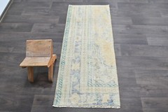 Vintage Turkish Runner Rug 2x5ft Wool Anatolian Handmade Hallway Oushak BEIGE
