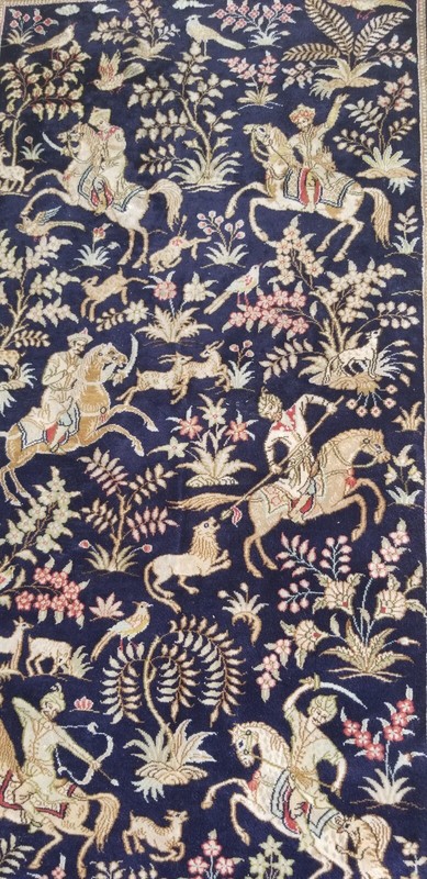 SUPER FINE SIGNED HAND WOVEN SILK HUNT SCENE PICTORIAL RUG MAT RECTANGULAR 5X3 gallery