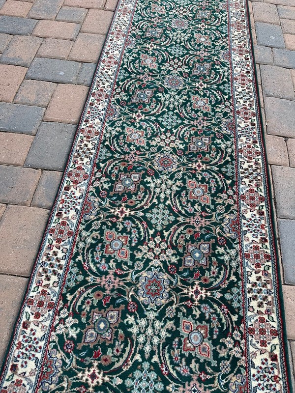 Top Quality Plush New Hunter Green Runner Handmade in India,Floral Design,3'x17' gallery