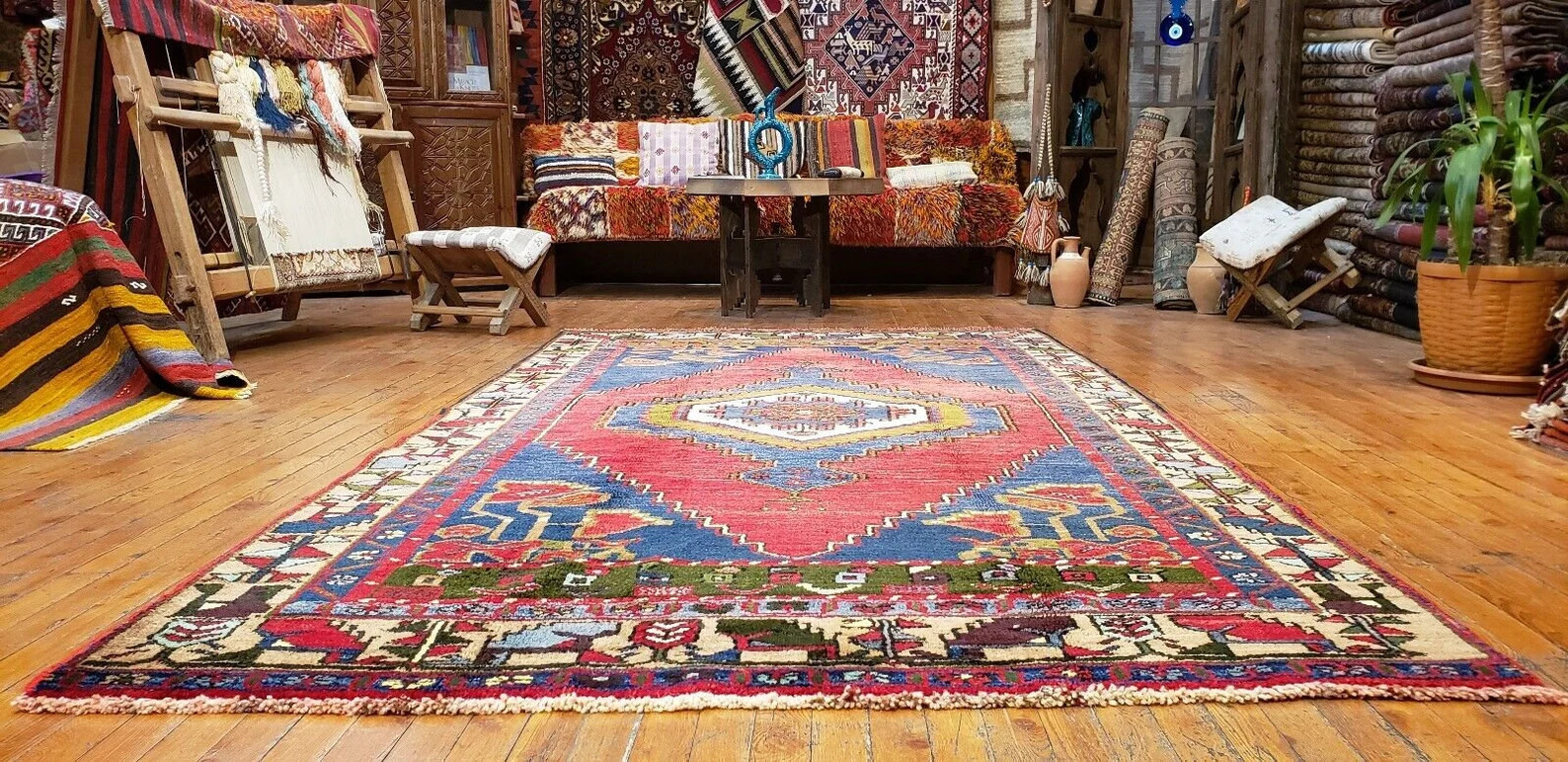 Exquisite Antique 1900-1939s Wool Pile Vibrant Natural Color Area Rug 4'10''x9'2 gallery
