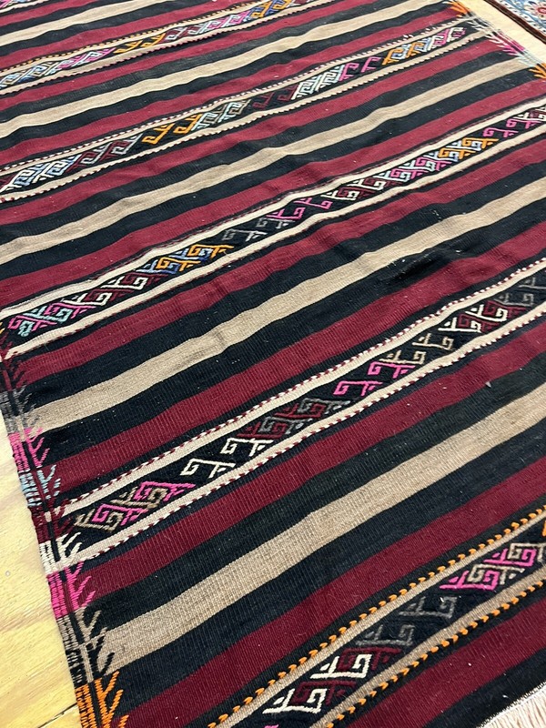 Vintage Turkish Kilim Kelim Rug 5'2''x7'4'' Red, Brown, Black, Orange, Pink, gallery