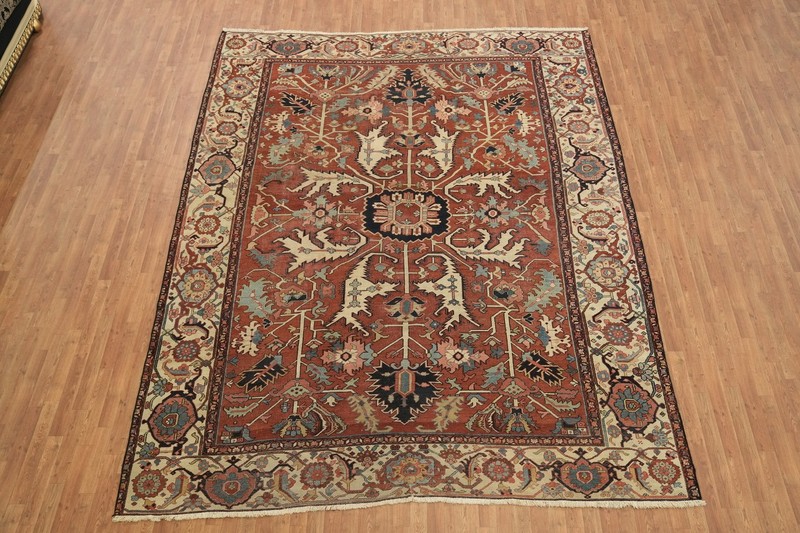 Pre-1900 10x12 Antique Palace-Size Hand-Knotted Area Rug in Oranges & Ivory Hues gallery