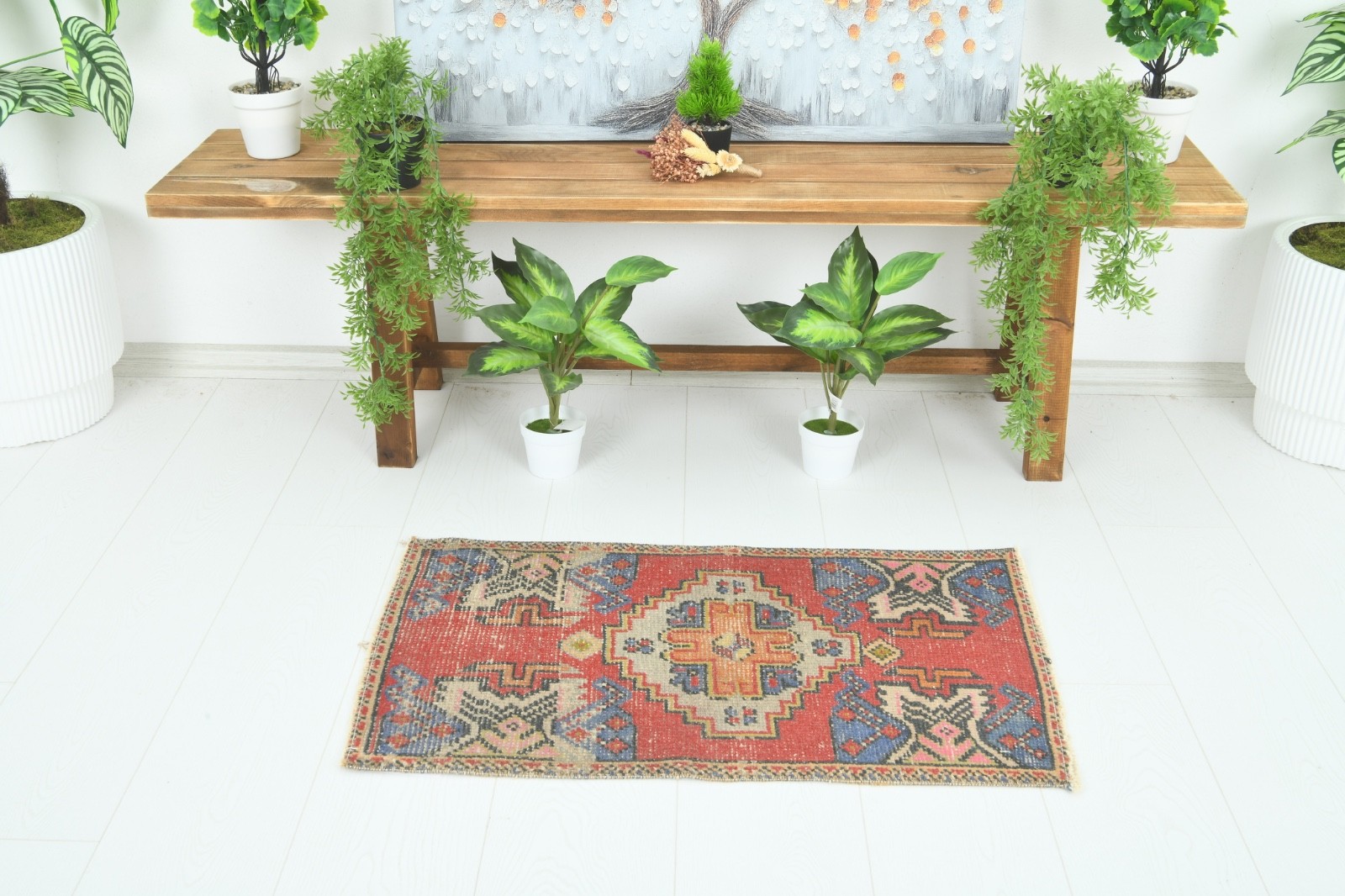 Turkish Door Mat Small Rug 2x3 Hand-Knotted Vintage Oushak Mini Rug Carpet,896 gallery