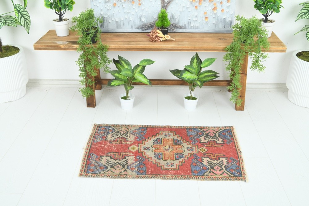 Turkish Door Mat Small Rug 2x3 Hand-Knotted Vintage Oushak Mini Rug Carpet,896
