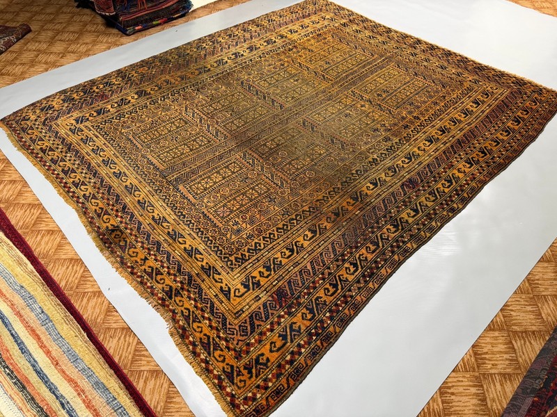 7x9 Antique Yaqub Khani Wool Rug with Compartment Panels N Layered Tribal Border gallery