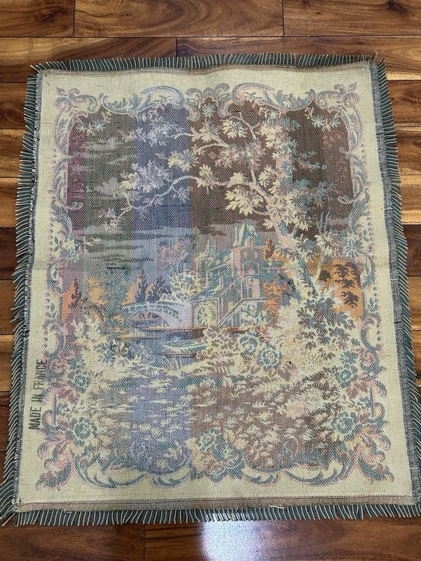 1920s Antique French Tapestry Verdure Waterwheel 25.5” X 20.5” gallery