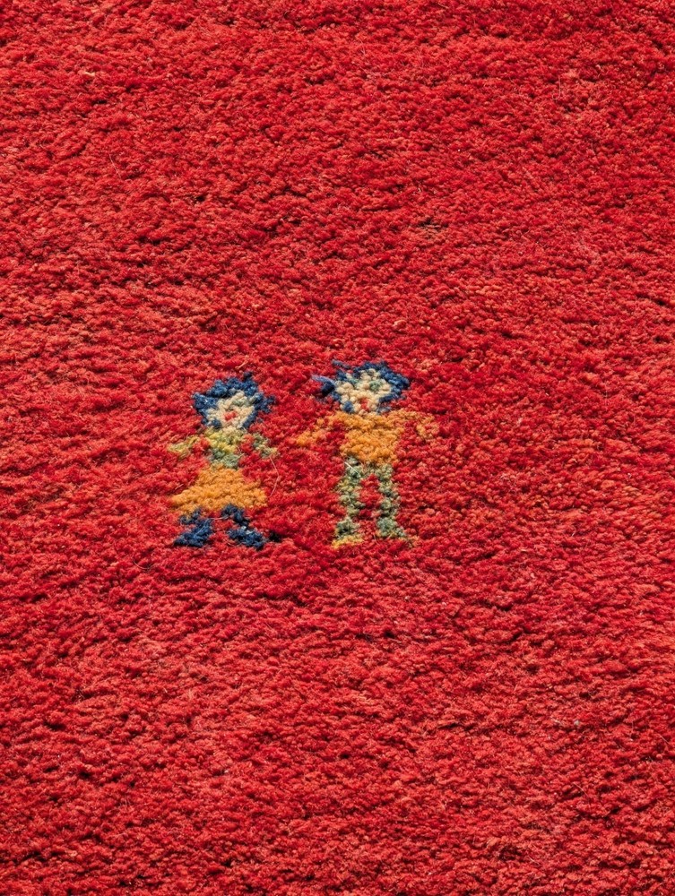 Vintage Hand-Knotted Gabbeh Rug – Minimalist Tribal Wool Rug with Figural Motifs