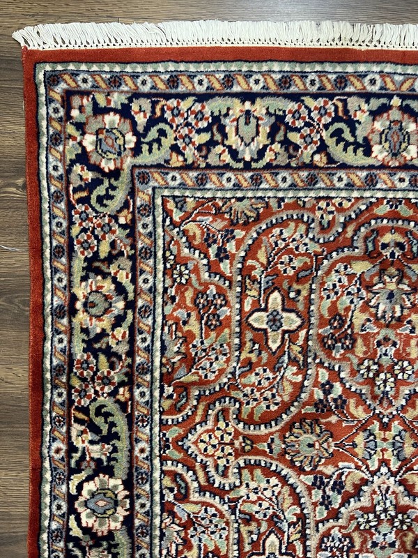 Indian Oriental Rug 4x7 ft Allover Floral Oriental Carpet Red Navy Blue Handmade gallery